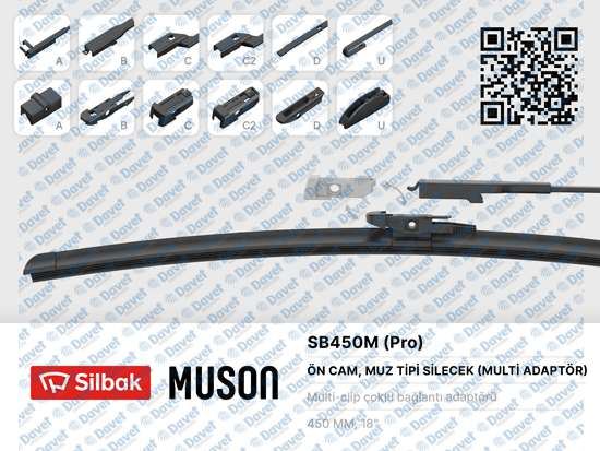 SILBAK SB450M Silecek Supurgesi Muz Tipi Grafitli 450mm 6 Aparatli